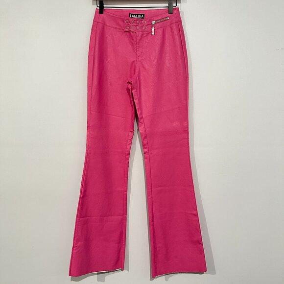 I. AM. GIA Reika Pink Faux Leather Pants XS Flared Mid Waist Y2K - Picture 2 of 15